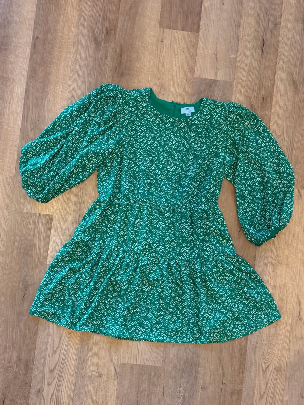 CeCe Green Floral Puff Sleeve Tiered Dress XL Lined